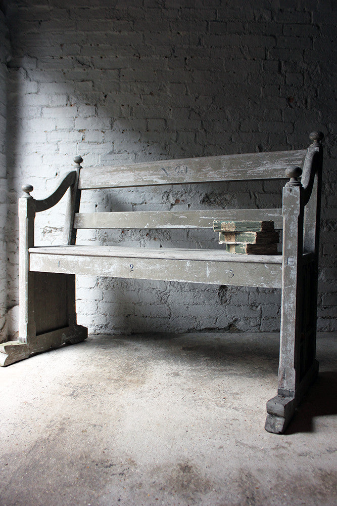 A Beautiful 19thC Ecclesiastical Gothic Revival Painted Pine Bench c.1860-70
