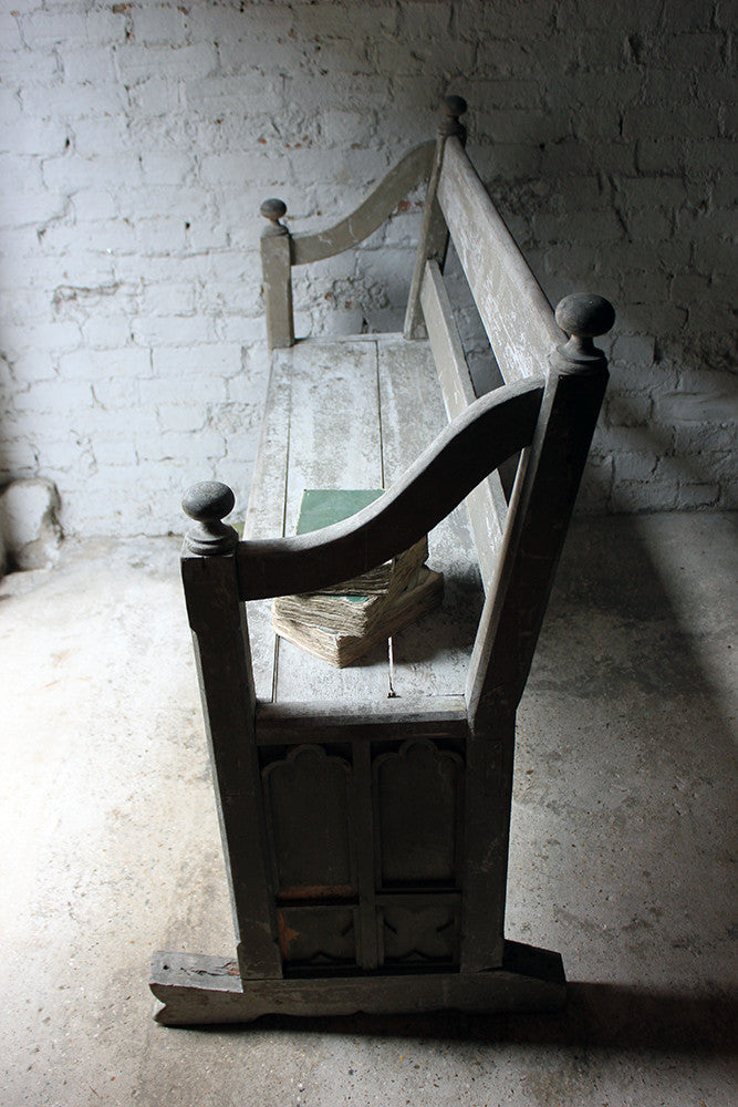 A Beautiful 19thC Ecclesiastical Gothic Revival Painted Pine Bench c.1860-70