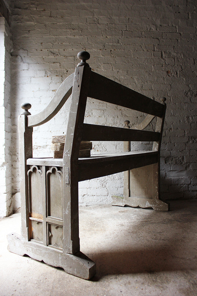 A Beautiful 19thC Ecclesiastical Gothic Revival Painted Pine Bench c.1860-70