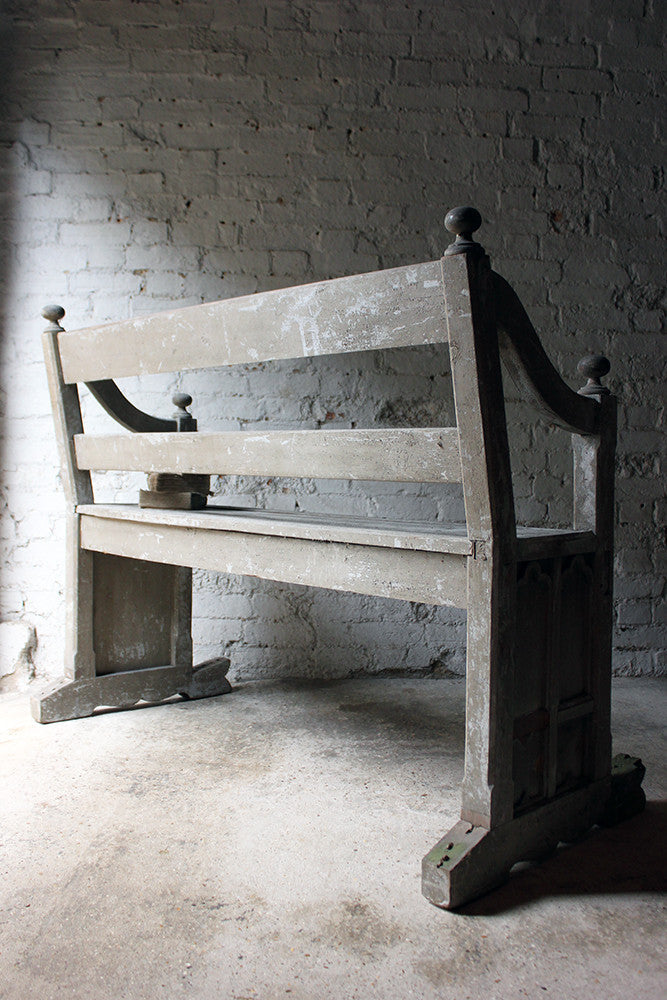 A Beautiful 19thC Ecclesiastical Gothic Revival Painted Pine Bench c.1860-70