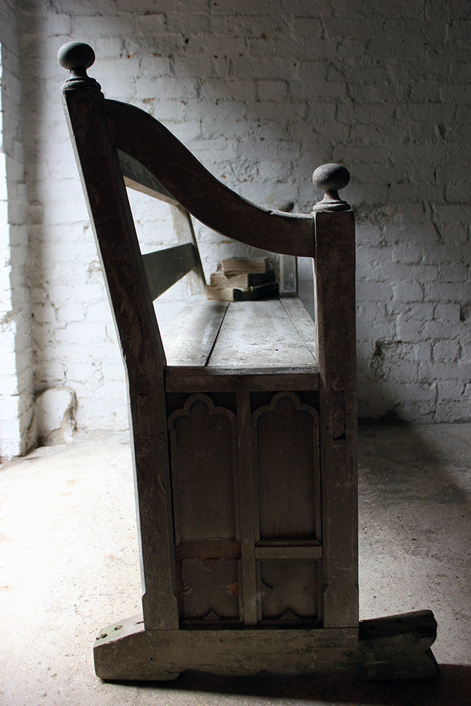 A Beautiful 19thC Ecclesiastical Gothic Revival Painted Pine Bench c.1860-70