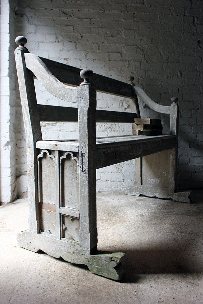 A Beautiful 19thC Ecclesiastical Gothic Revival Painted Pine Bench c.1860-70