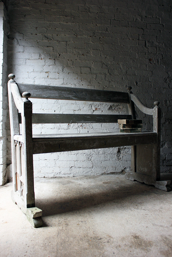 A Beautiful 19thC Ecclesiastical Gothic Revival Painted Pine Bench c.1860-70