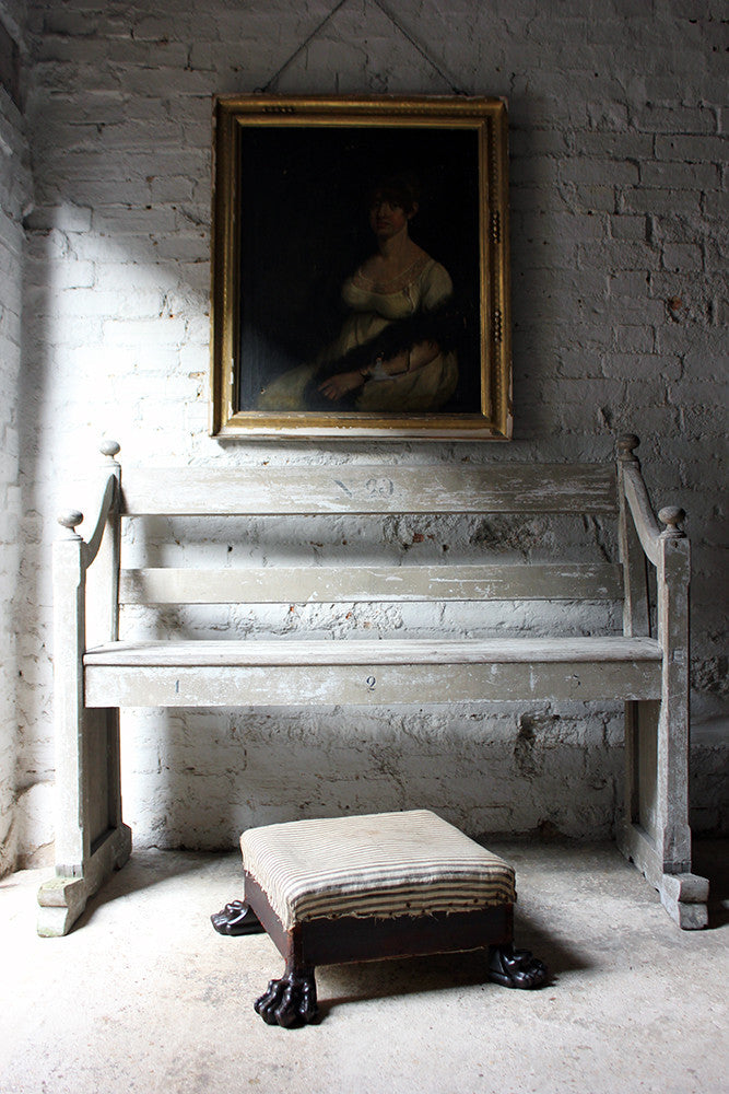 A Beautiful 19thC Ecclesiastical Gothic Revival Painted Pine Bench c.1860-70