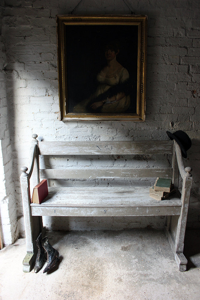 A Beautiful 19thC Ecclesiastical Gothic Revival Painted Pine Bench c.1860-70