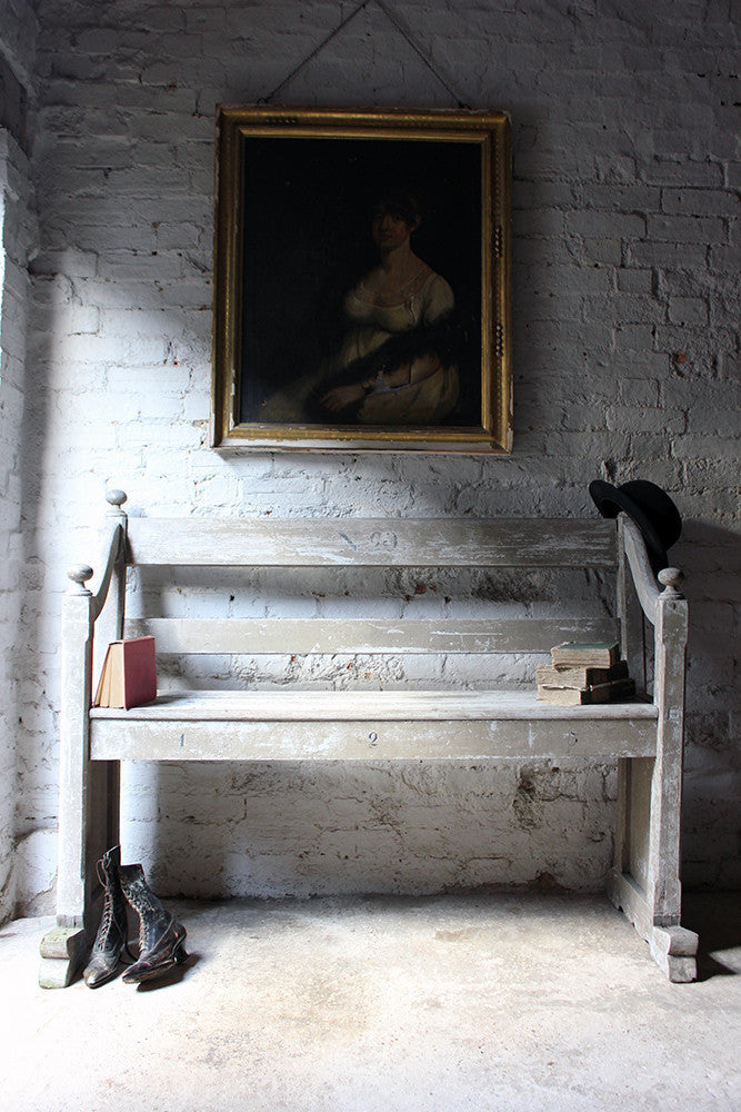 A Beautiful 19thC Ecclesiastical Gothic Revival Painted Pine Bench c.1860-70