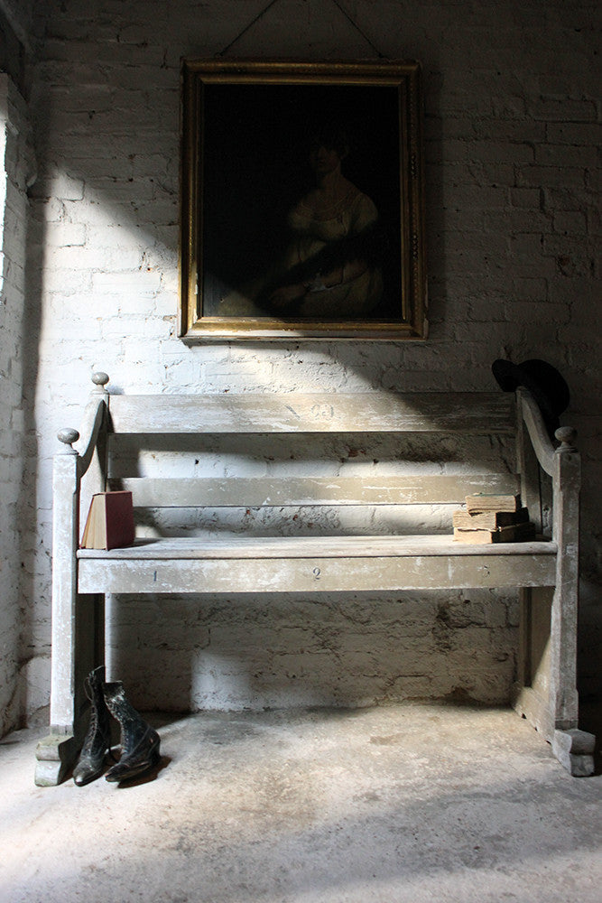 A Beautiful 19thC Ecclesiastical Gothic Revival Painted Pine Bench c.1860-70