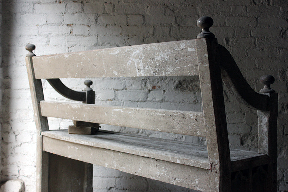 A Beautiful 19thC Ecclesiastical Gothic Revival Painted Pine Bench c.1860-70