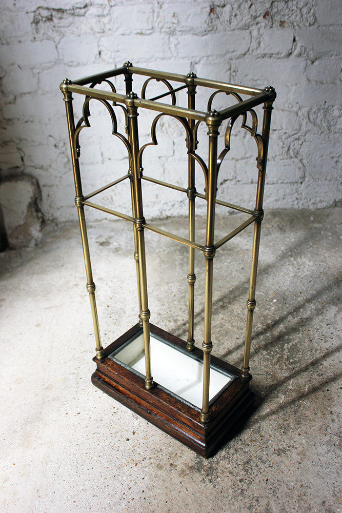A Fine Victorian Gothic Revival Brass & Oak Umbrella/Stick Stand c.1870-90