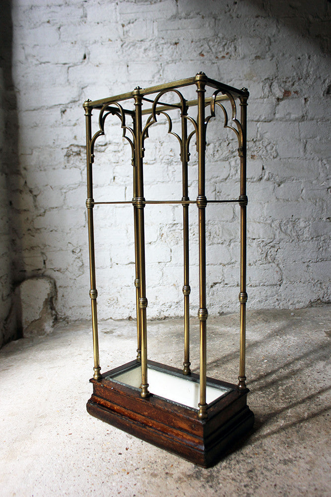 A Fine Victorian Gothic Revival Brass & Oak Umbrella/Stick Stand c.1870-90