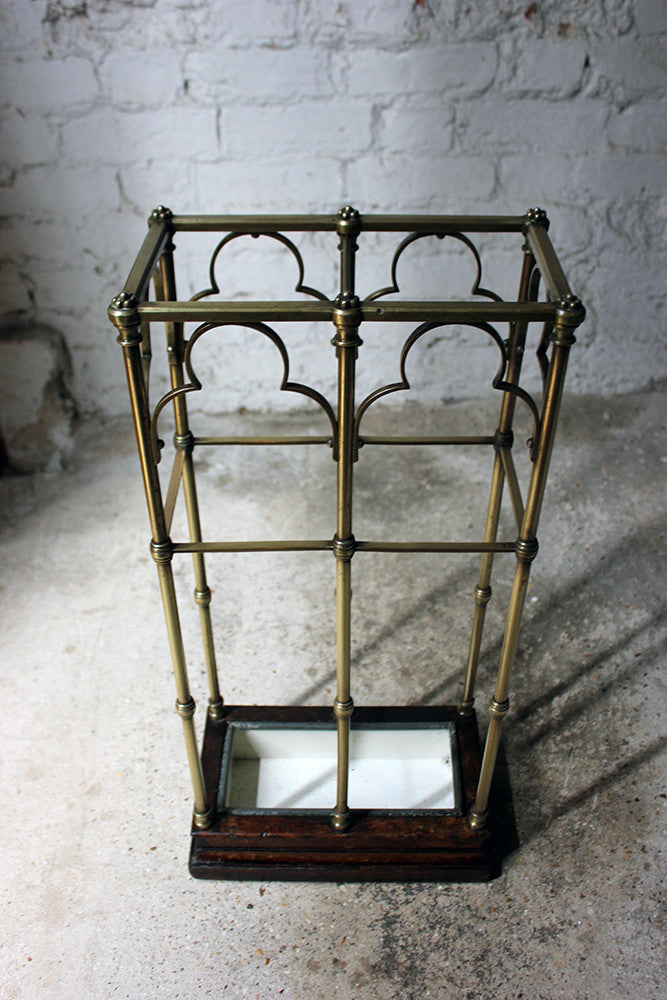 A Fine Victorian Gothic Revival Brass & Oak Umbrella/Stick Stand c.1870-90