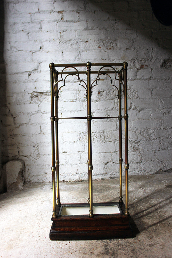 A Fine Victorian Gothic Revival Brass & Oak Umbrella/Stick Stand c.1870-90