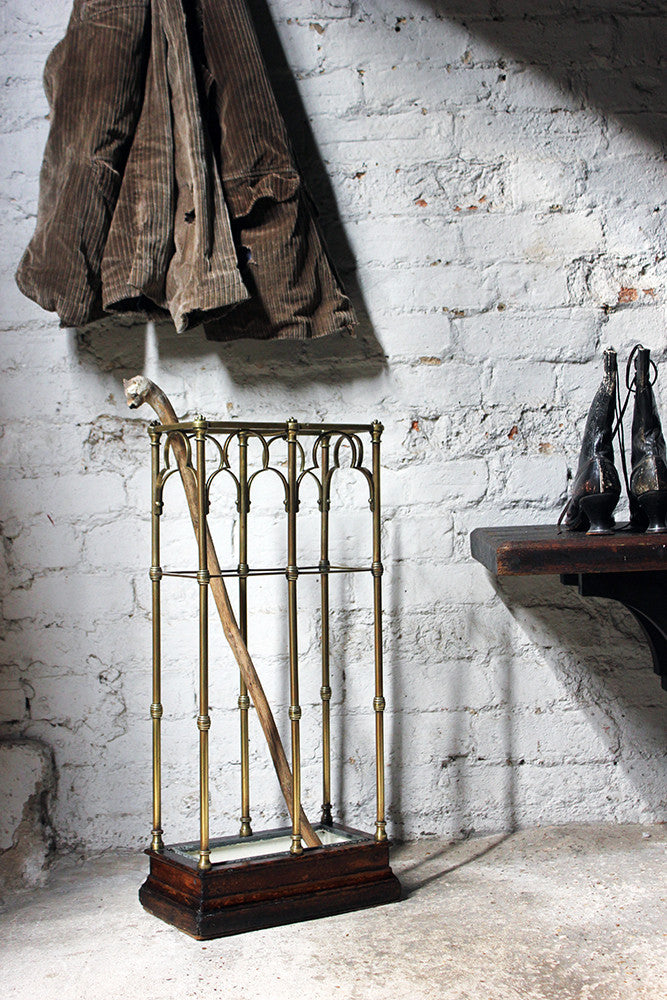 A Fine Victorian Gothic Revival Brass & Oak Umbrella/Stick Stand c.1870-90