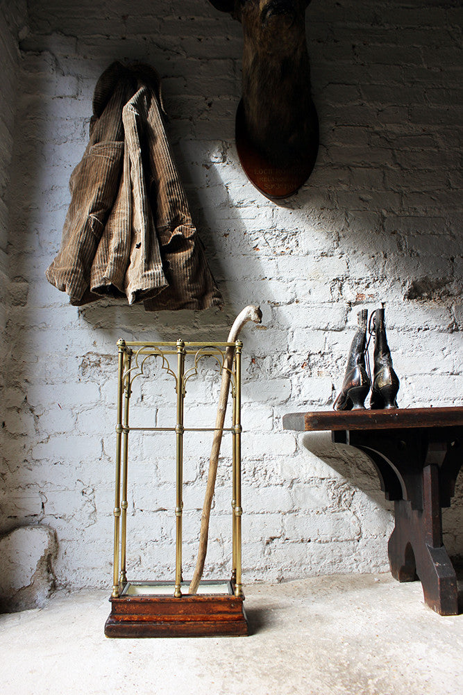 A Fine Victorian Gothic Revival Brass & Oak Umbrella/Stick Stand c.1870-90