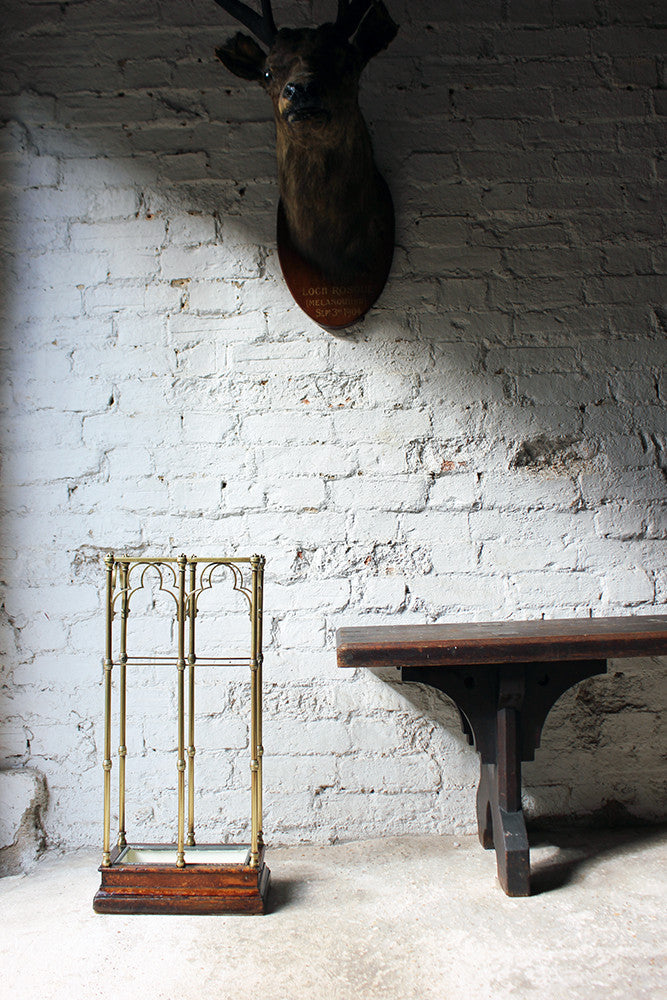 A Fine Victorian Gothic Revival Brass & Oak Umbrella/Stick Stand c.1870-90