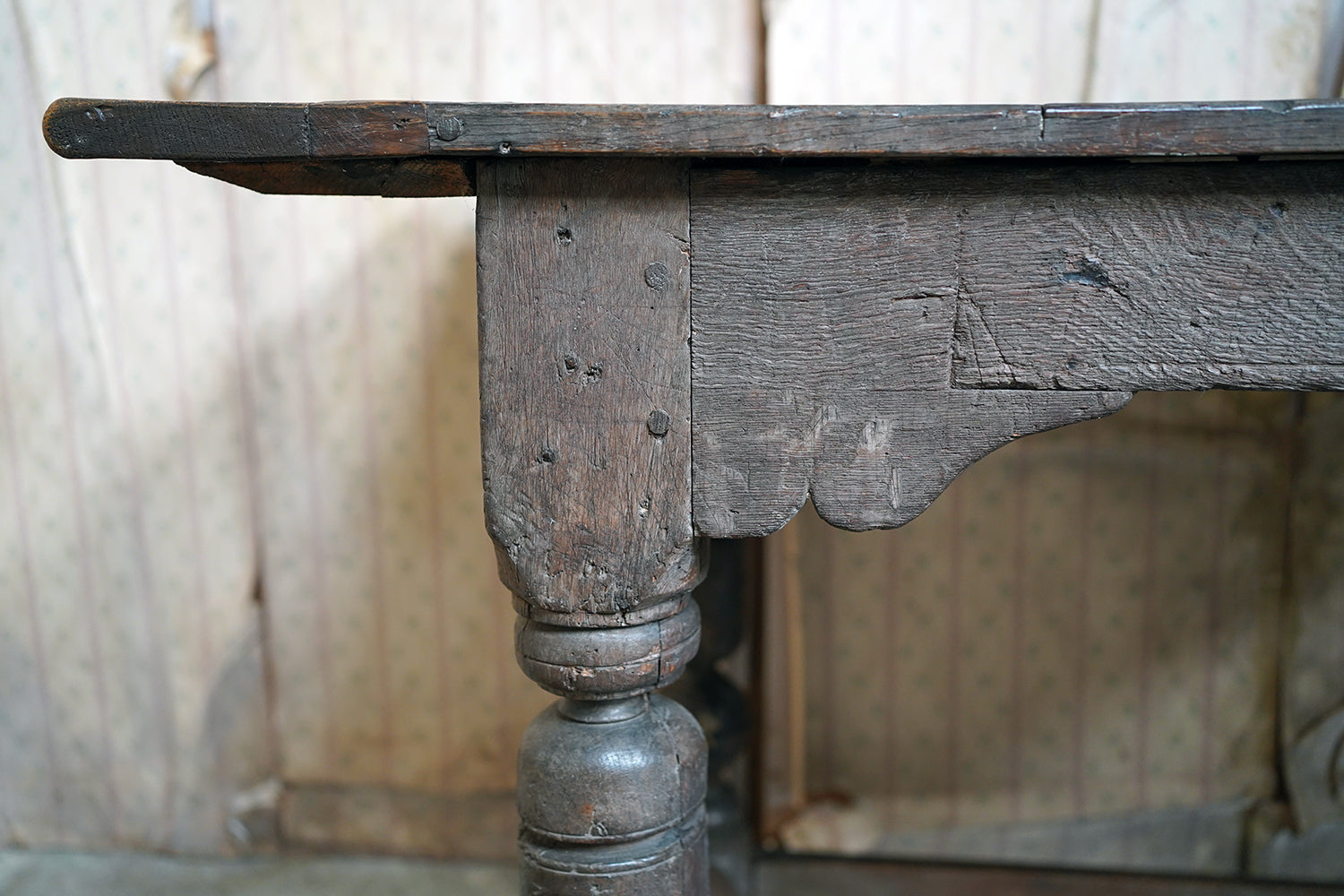 A 17thC English Graffitied Oak Refectory Table; Southwick Hall, Northamptonshire c.1680