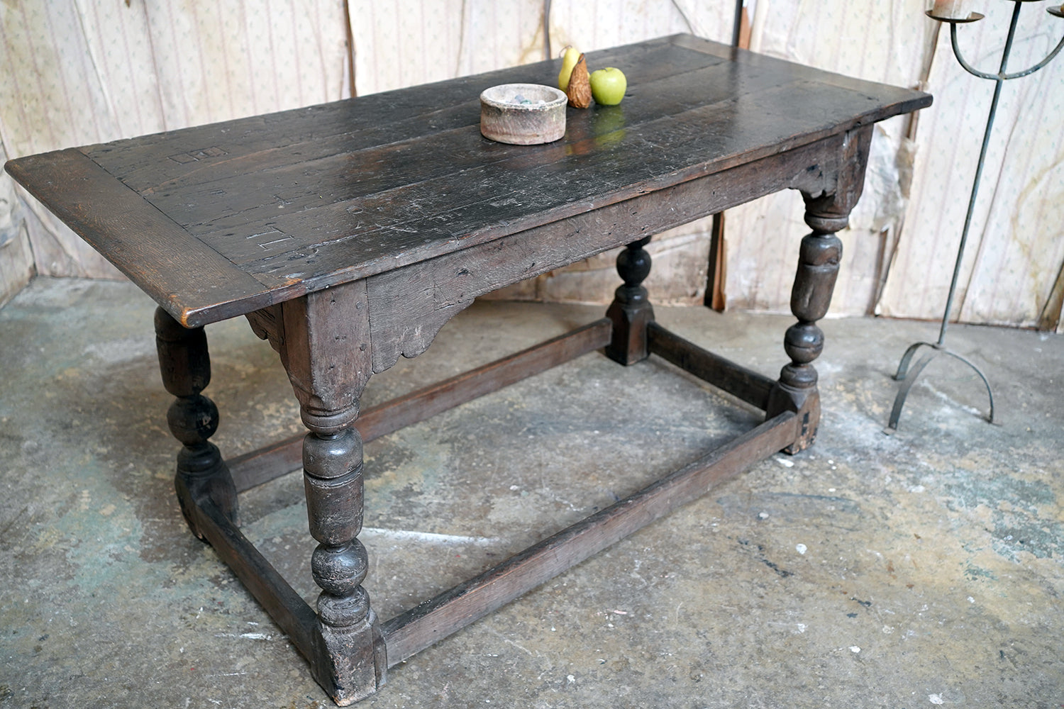 A 17thC English Graffitied Oak Refectory Table; Southwick Hall, Northamptonshire c.1680