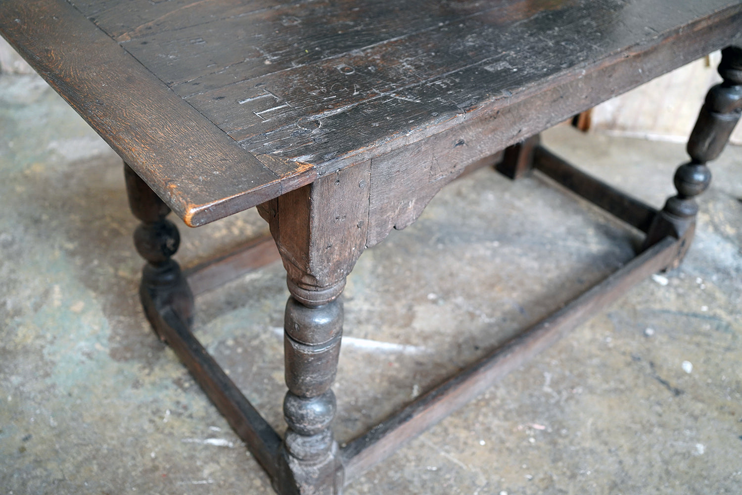 A 17thC English Graffitied Oak Refectory Table; Southwick Hall, Northamptonshire c.1680