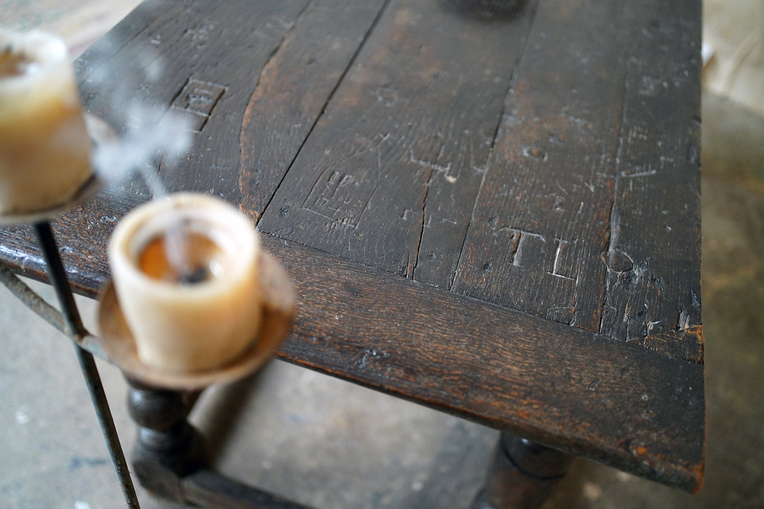 A 17thC English Graffitied Oak Refectory Table; Southwick Hall, Northamptonshire c.1680