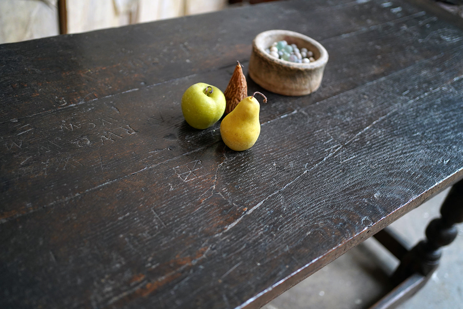 A 17thC English Graffitied Oak Refectory Table; Southwick Hall, Northamptonshire c.1680
