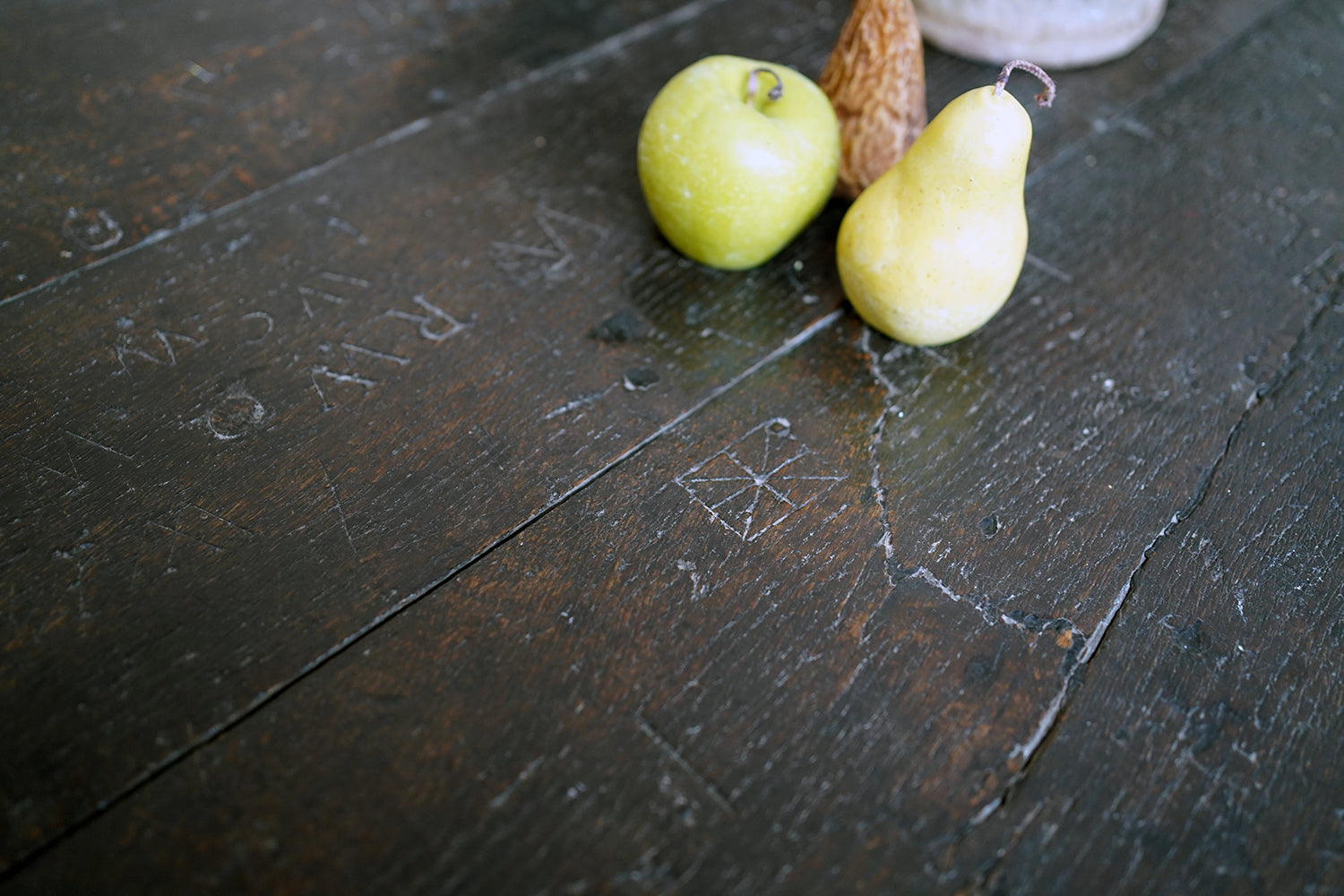 A 17thC English Graffitied Oak Refectory Table; Southwick Hall, Northamptonshire c.1680