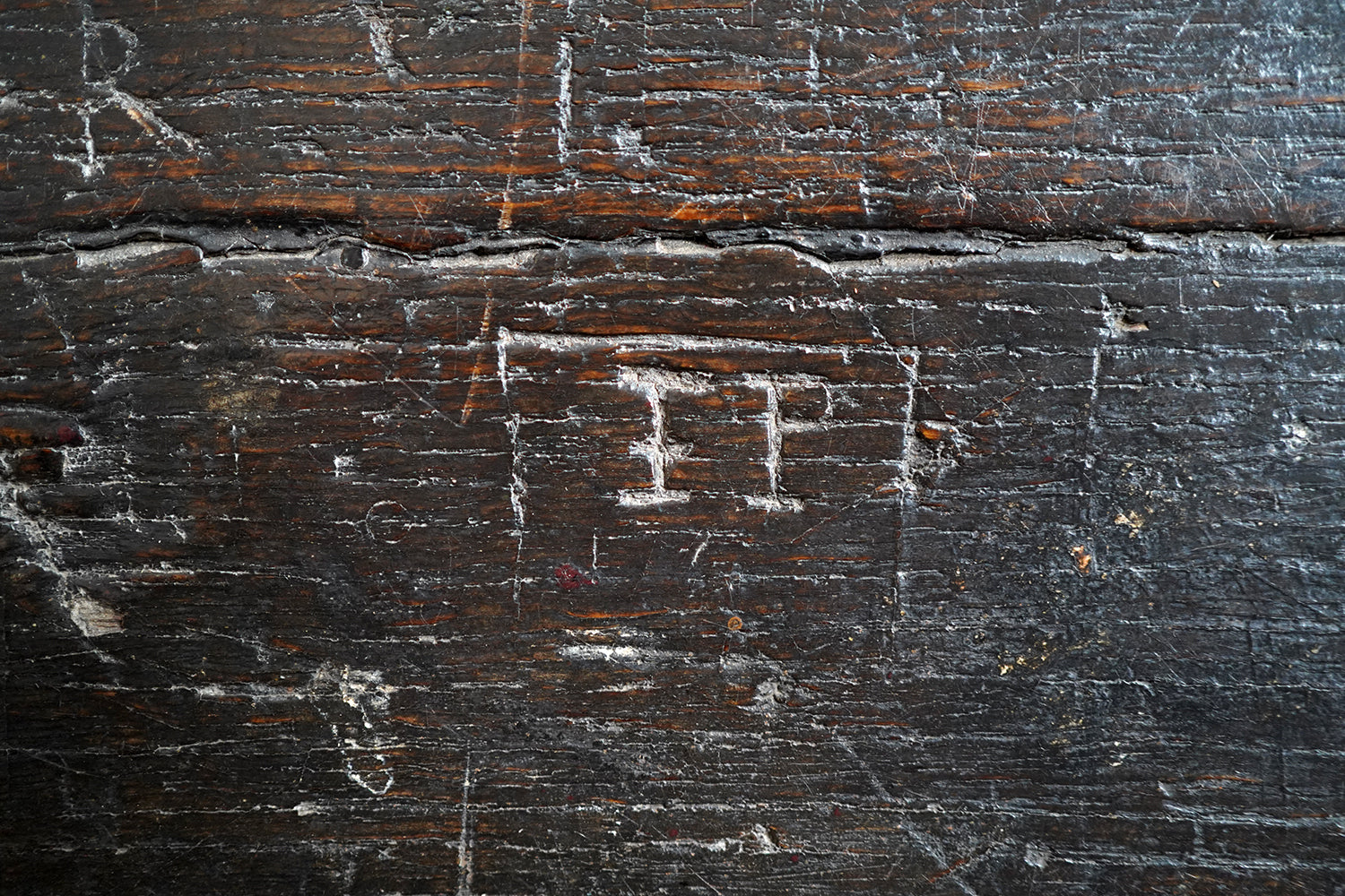 A 17thC English Graffitied Oak Refectory Table; Southwick Hall, Northamptonshire c.1680