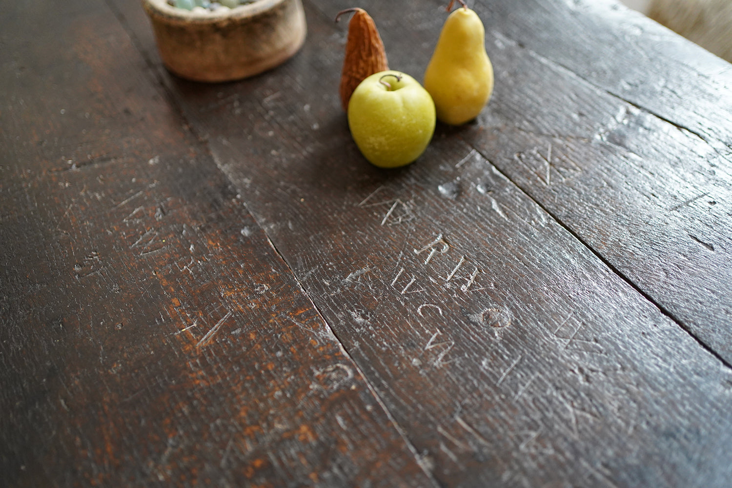 A 17thC English Graffitied Oak Refectory Table; Southwick Hall, Northamptonshire c.1680