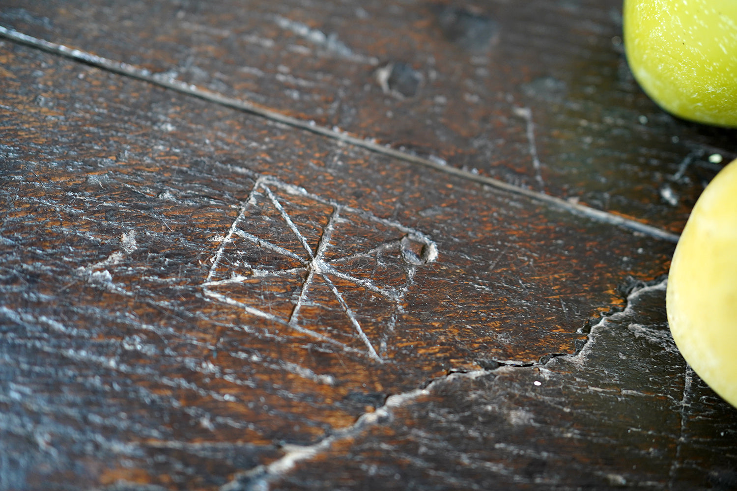 A 17thC English Graffitied Oak Refectory Table; Southwick Hall, Northamptonshire c.1680