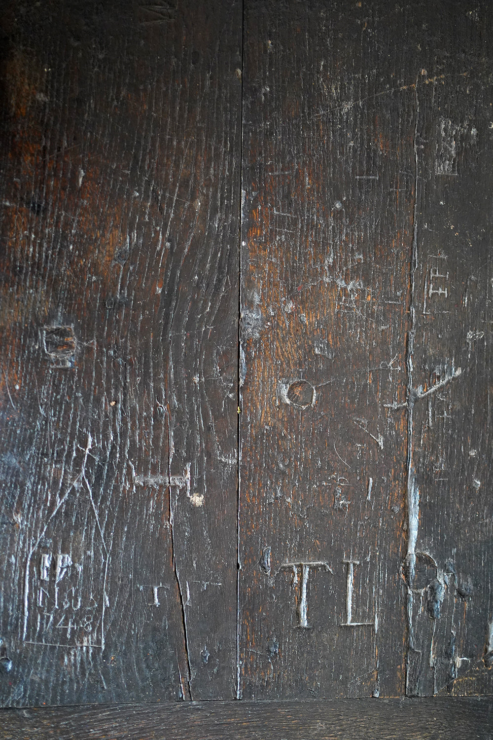 A 17thC English Graffitied Oak Refectory Table; Southwick Hall, Northamptonshire c.1680