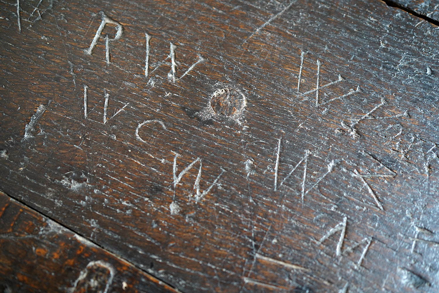 A 17thC English Graffitied Oak Refectory Table; Southwick Hall, Northamptonshire c.1680