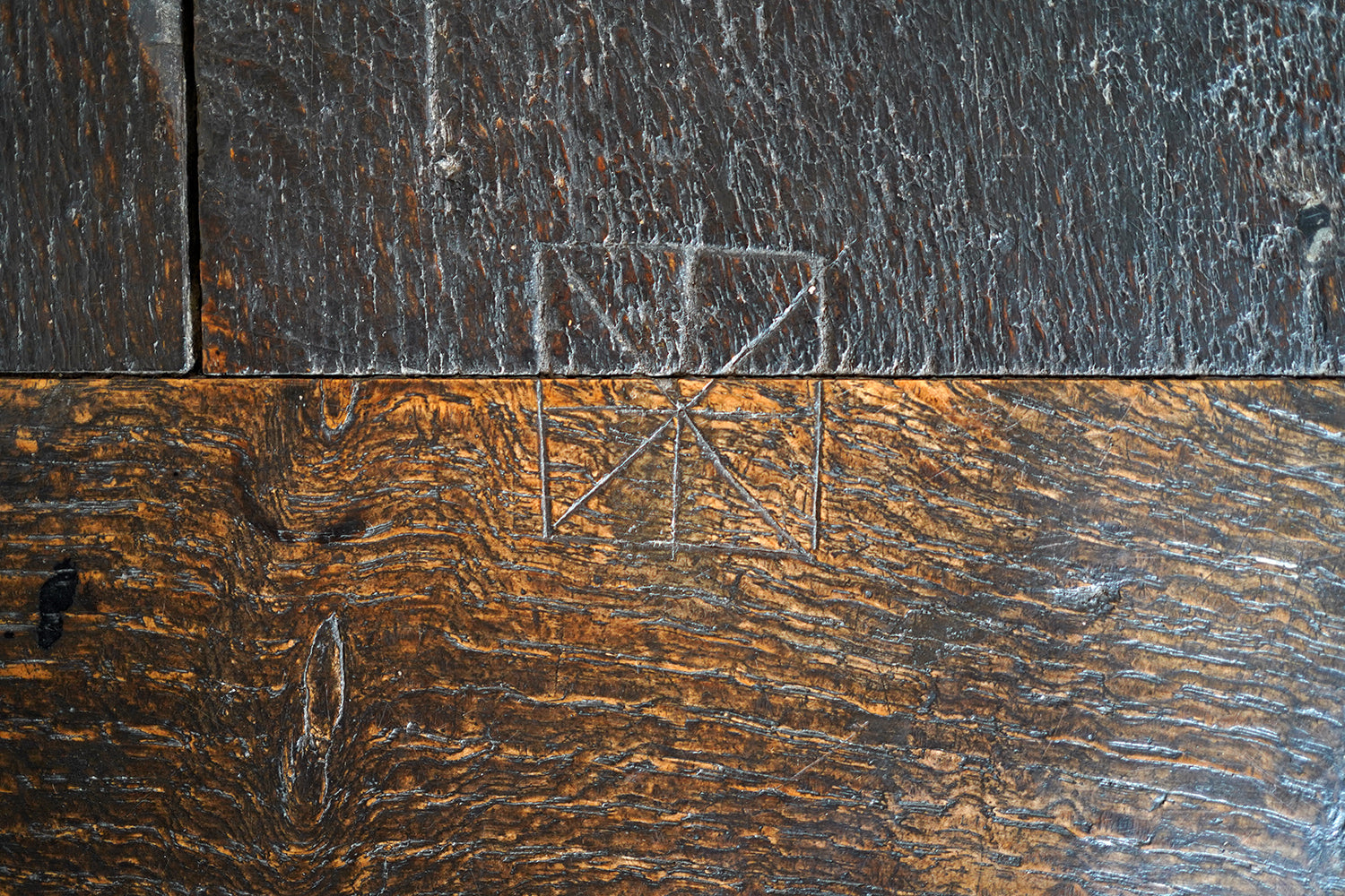 A 17thC English Graffitied Oak Refectory Table; Southwick Hall, Northamptonshire c.1680