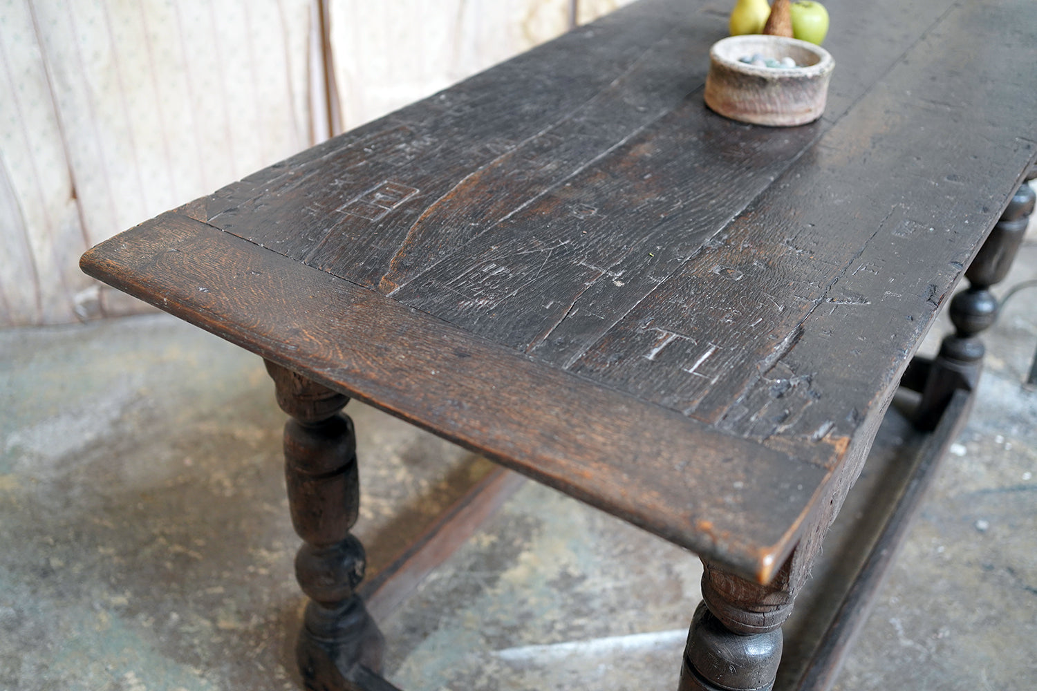 A 17thC English Graffitied Oak Refectory Table; Southwick Hall, Northamptonshire c.1680