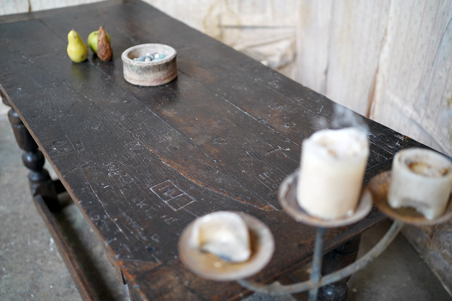 A 17thC English Graffitied Oak Refectory Table; Southwick Hall, Northamptonshire c.1680