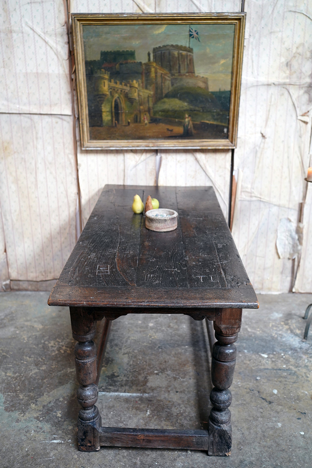 A 17thC English Graffitied Oak Refectory Table; Southwick Hall, Northamptonshire c.1680