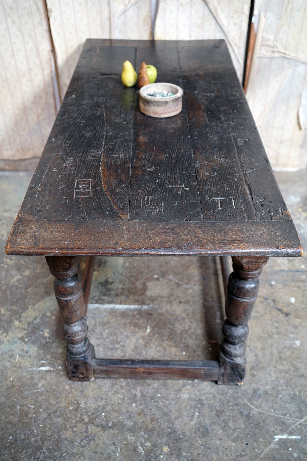 A 17thC English Graffitied Oak Refectory Table; Southwick Hall, Northamptonshire c.1680