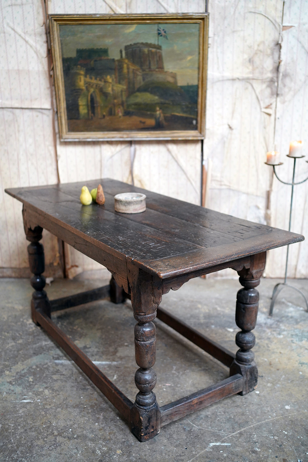 A 17thC English Graffitied Oak Refectory Table; Southwick Hall, Northamptonshire c.1680