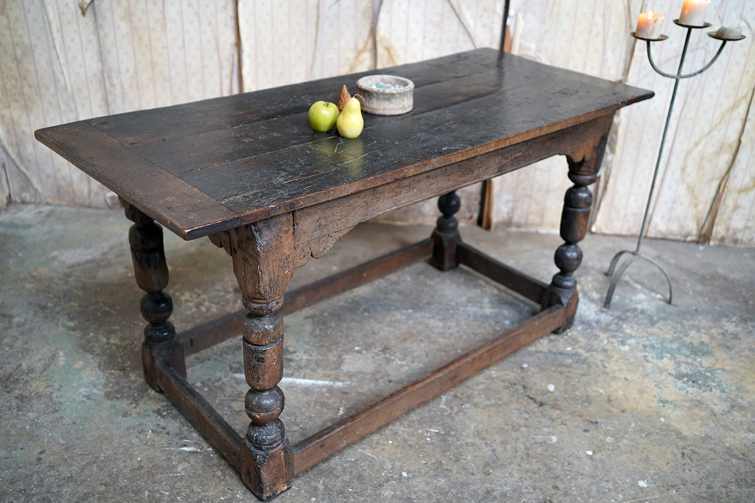 A 17thC English Graffitied Oak Refectory Table; Southwick Hall, Northamptonshire c.1680