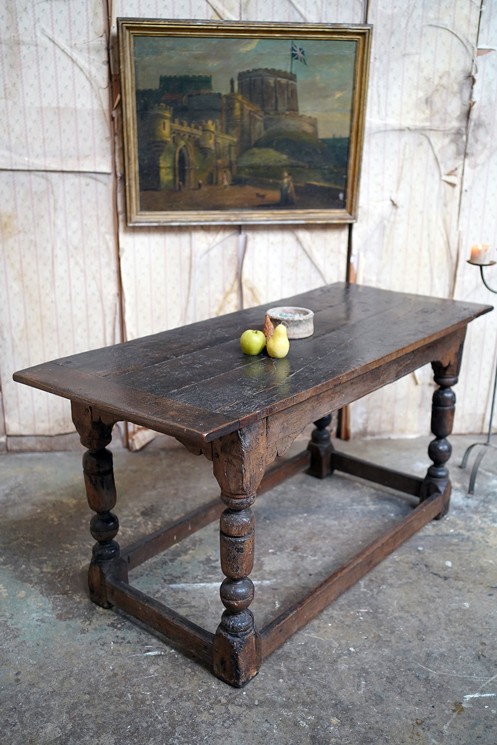 A 17thC English Graffitied Oak Refectory Table; Southwick Hall, Northamptonshire c.1680