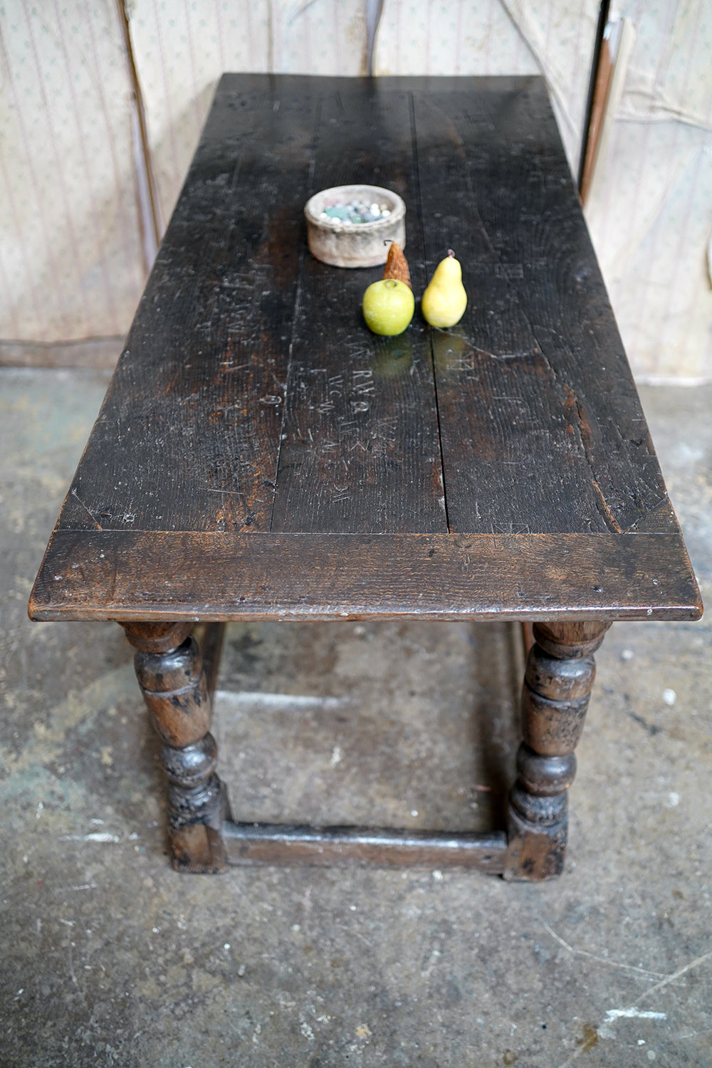 A 17thC English Graffitied Oak Refectory Table; Southwick Hall, Northamptonshire c.1680