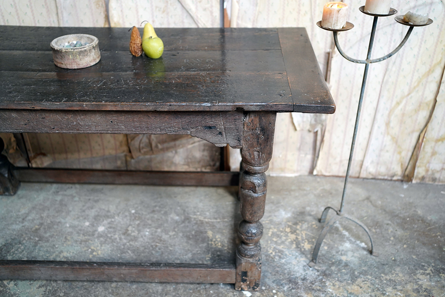 A 17thC English Graffitied Oak Refectory Table; Southwick Hall, Northamptonshire c.1680
