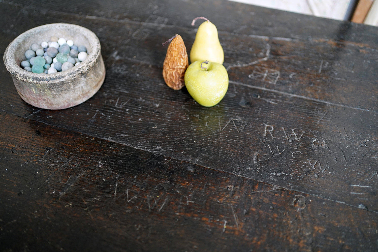 A 17thC English Graffitied Oak Refectory Table; Southwick Hall, Northamptonshire c.1680
