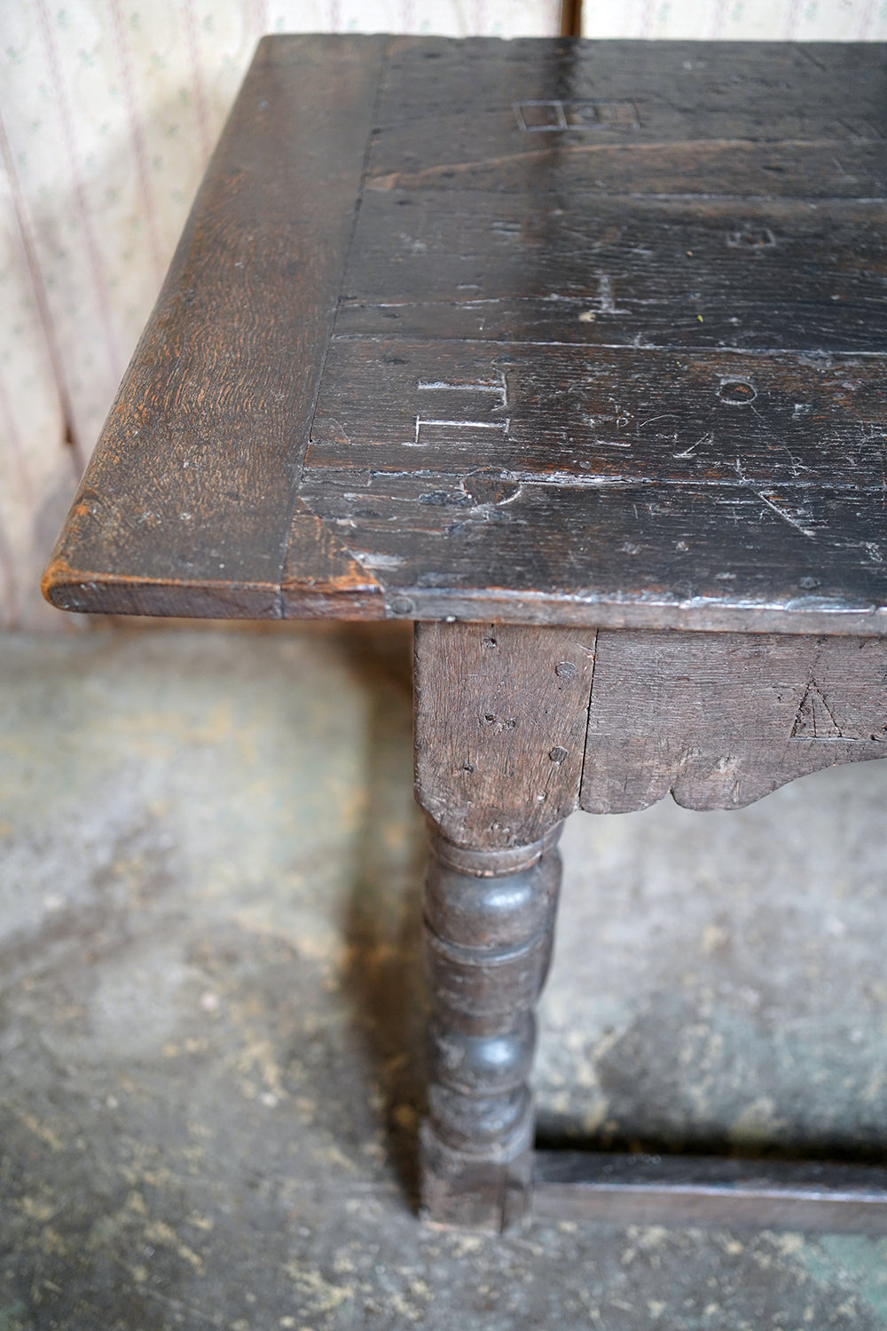 A 17thC English Graffitied Oak Refectory Table; Southwick Hall, Northamptonshire c.1680