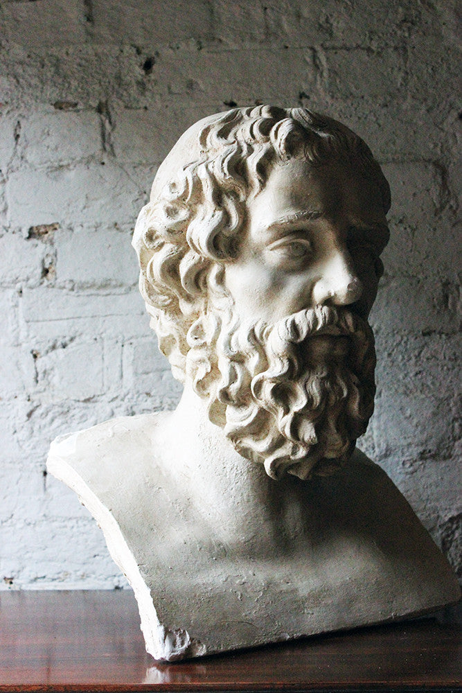 A Decorative c.1900 Classical Plaster Portrait Bust of a Bearded Greek Philosopher