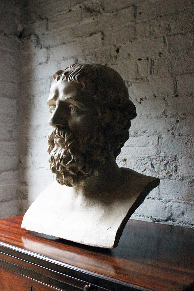 A Decorative c.1900 Classical Plaster Portrait Bust of a Bearded Greek Philosopher