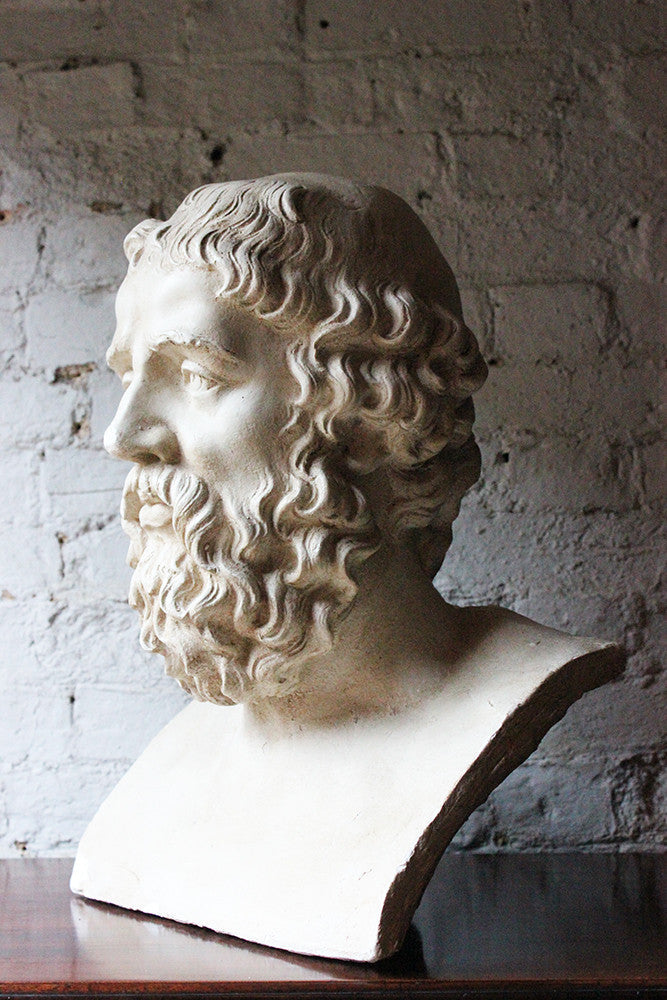 A Decorative c.1900 Classical Plaster Portrait Bust of a Bearded Greek Philosopher