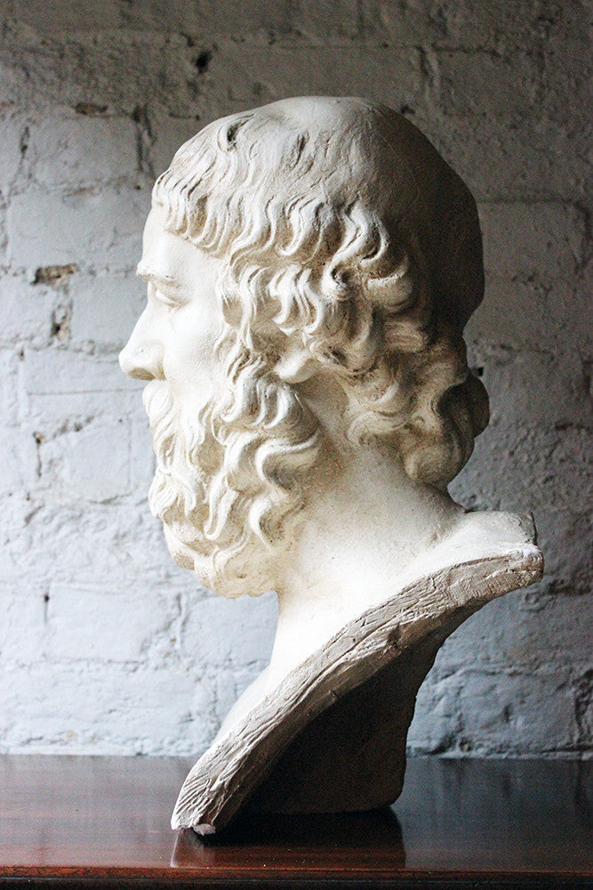 A Decorative c.1900 Classical Plaster Portrait Bust of a Bearded Greek Philosopher