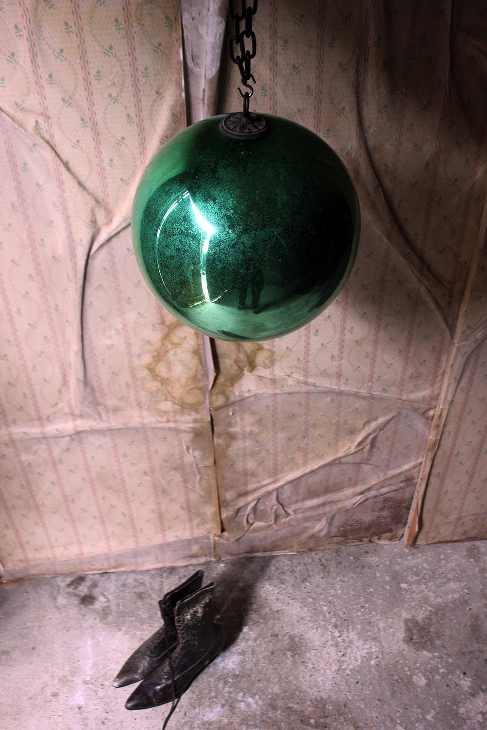 A Good Large Green Mercury Glass Witches Ball c.1900