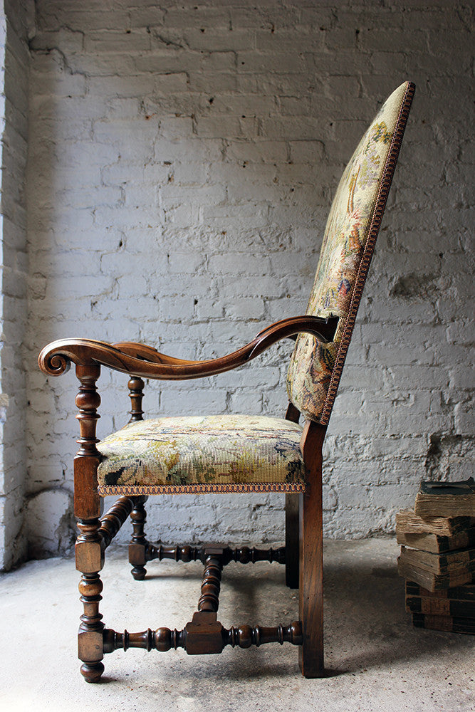 A Good Quality Louis XIV Style Gros-Point Upholstered Open Armchair from Auchterool House, Fife