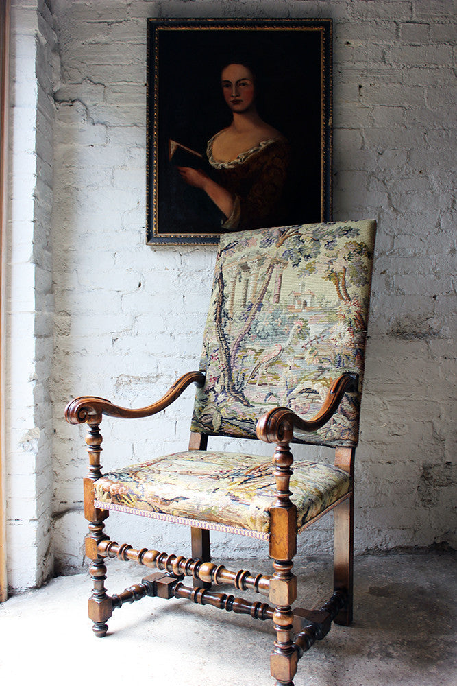 A Good Quality Louis XIV Style Gros-Point Upholstered Open Armchair from Auchterool House, Fife