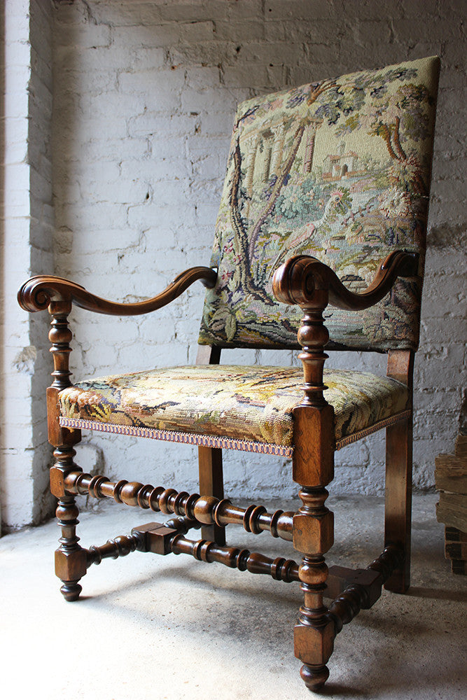 A Good Quality Louis XIV Style Gros-Point Upholstered Open Armchair from Auchterool House, Fife
